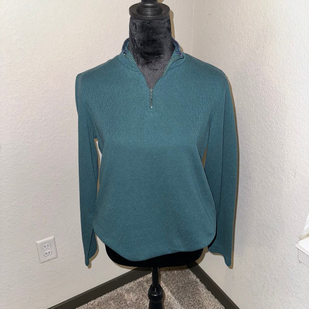 Vintage Gina Peters Women's Medium Quarter Zip Long Sleeve Top Emerald Green